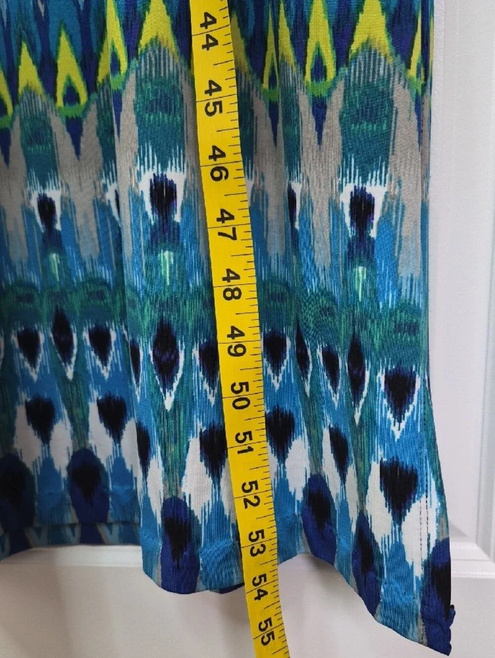 Covington Blue Teal Print Dress with Gold Chain Detail Size XL